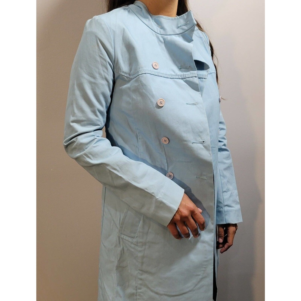 Women's Pastel Light Blue Cotton Double Breasted Trench Coat Size 2 French Conn